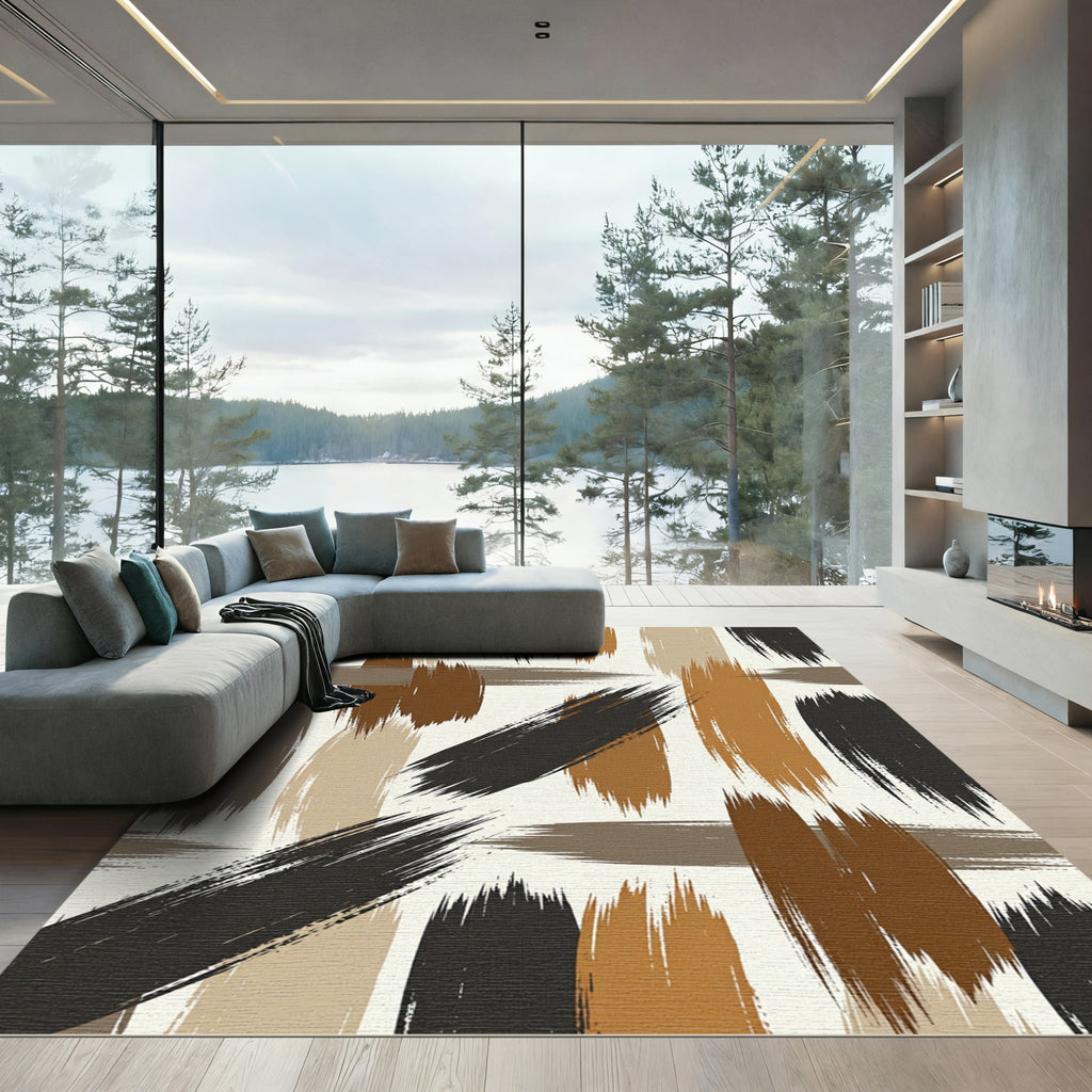 Earthy Abstract Brushstroke Ochre Bronze Rug