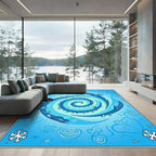 Whimsical Blue Whale Spiral Swirl Rug