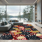 Cinema Popcorn and Clapperboard Red Rug