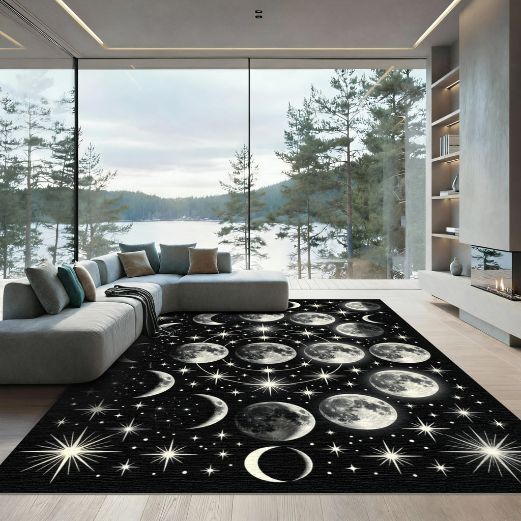 Celestial Moon Phase Starry Night Rug