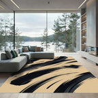 Bold Black Abstract Brushstroke Charcoal Beige Rug