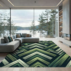 Green Forest Mountain Geometric Rug