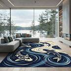 Dark Blue Koi Fish Swirl Rug