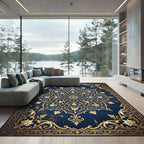 Ornate Navy and Gold Royal Mandala Rug