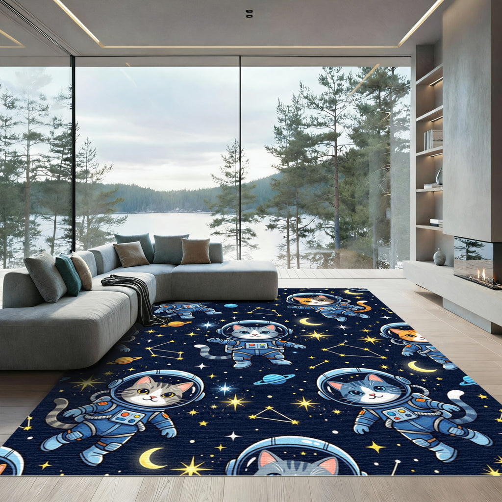 Cute Astronaut Cats in Deep Space Rug