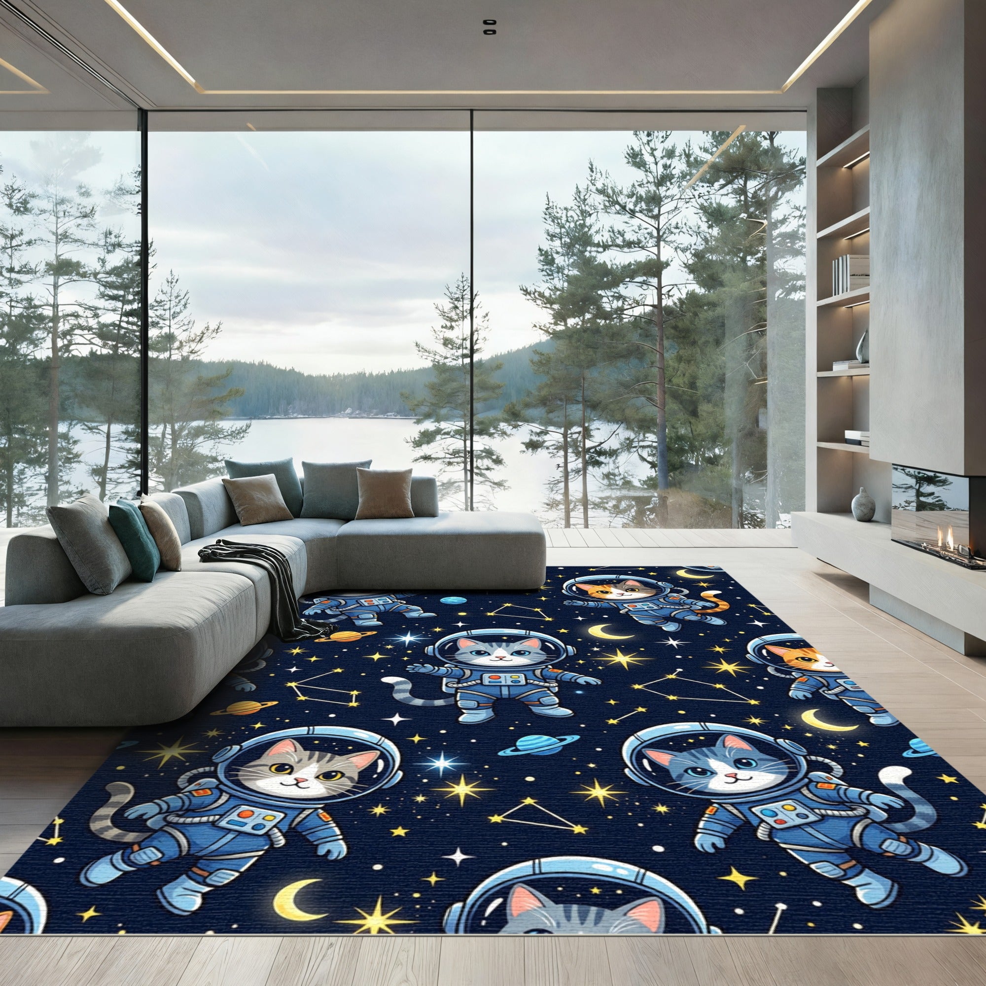 Cute Astronaut Cats in Deep Space Rug