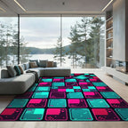 Neon Pixel Art Cyberpunk Grid Rug