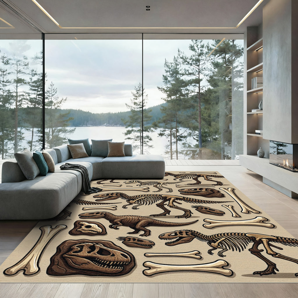 Prehistoric Fossil Dinosaur Beige Art Rug