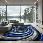 Modern Metallic Blue Silver Swirl Rug