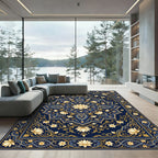 Golden Lotus Floral Medallion Navy Rug