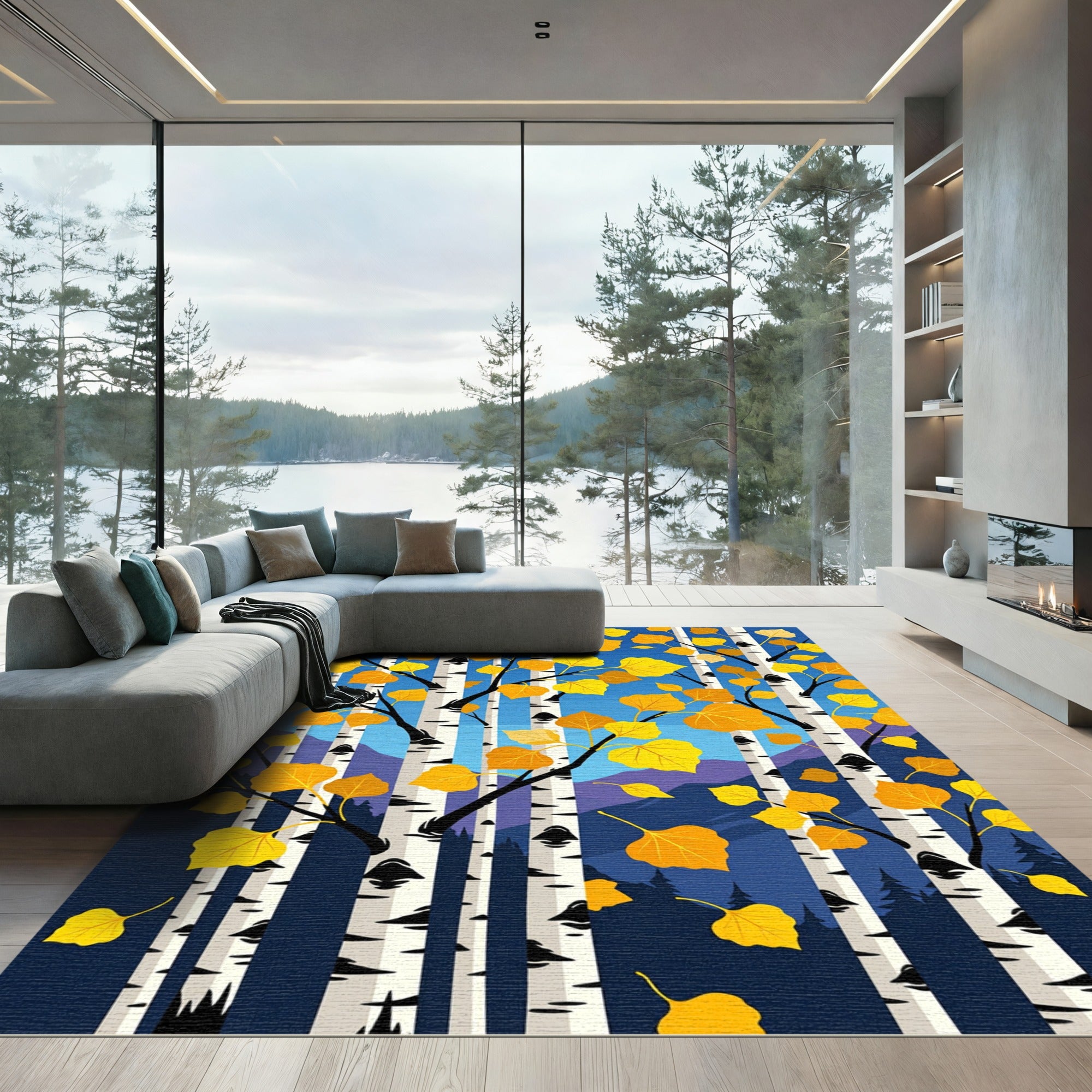 Golden Aspen Forest Landscape Art Rug