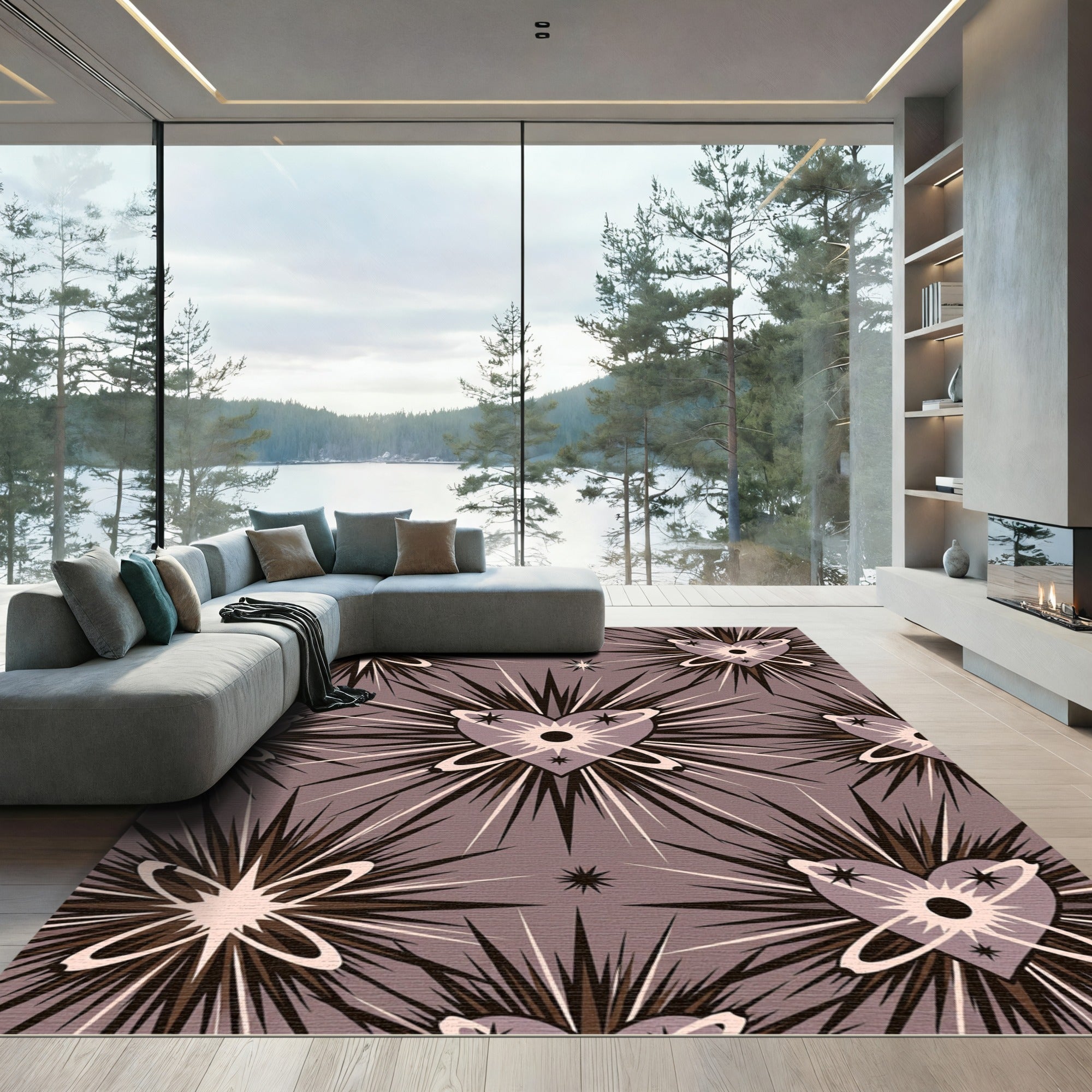 Mauve Heartburst Starburst Medallion Rug