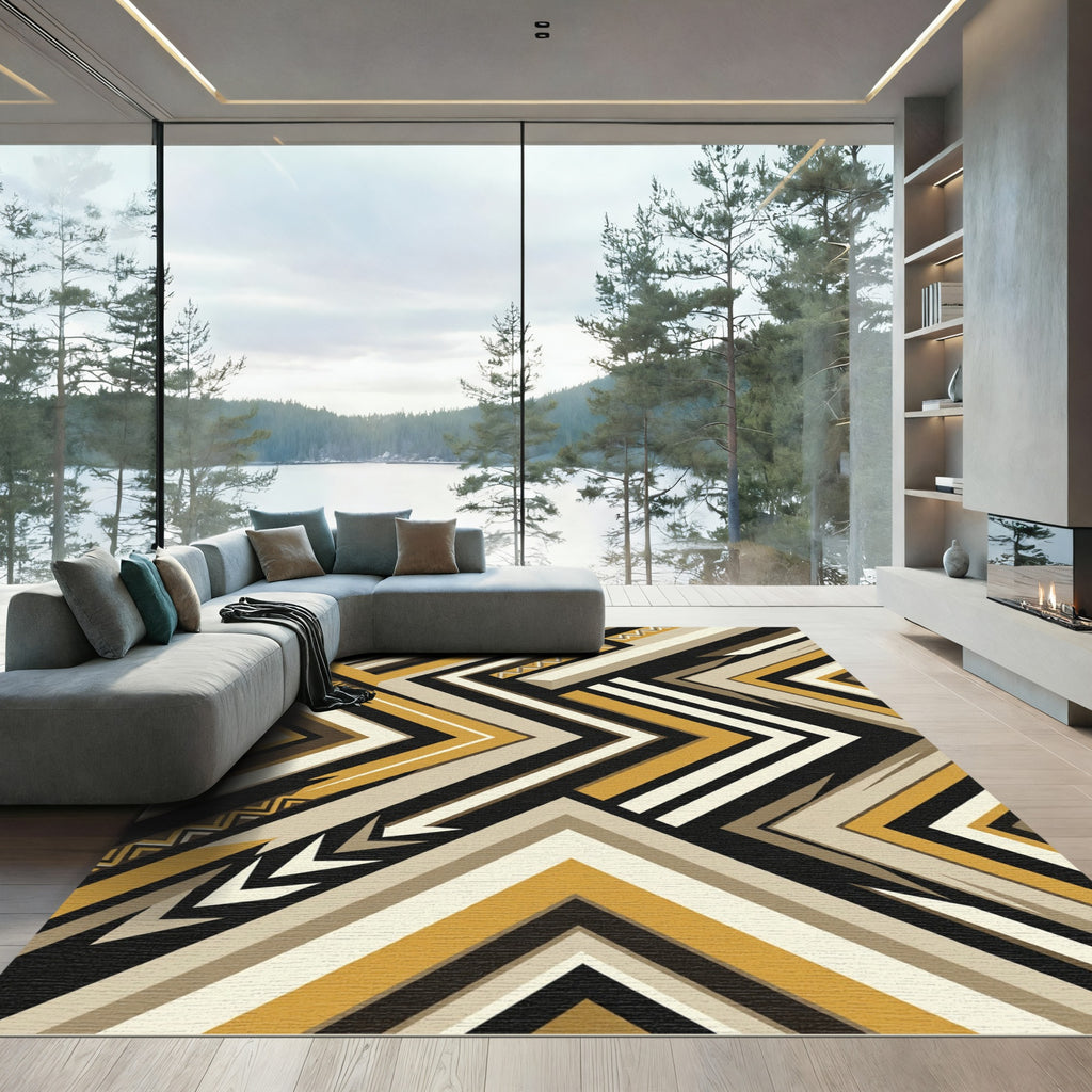 Geometric Chevron Mustard Stripe Rug