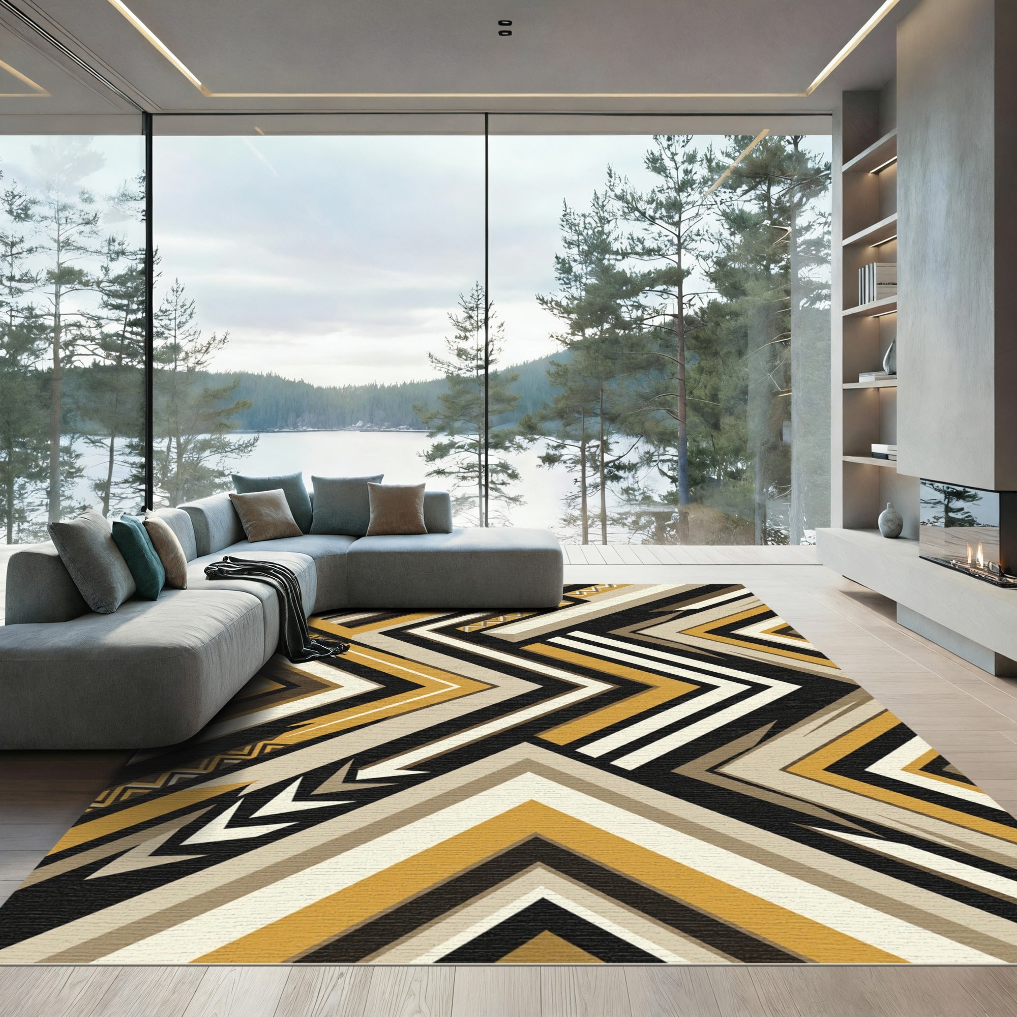 Geometric Chevron Mustard Stripe Rug