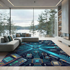Neon Cyber Circuit Digital Tech Art Rug