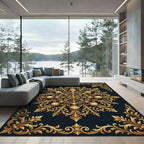 Ornate Gold Baroque Medallion Accents Rug