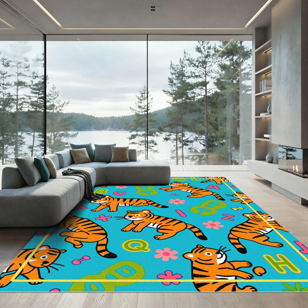 Playful Orange Tigers ABC Alphabet Rug
