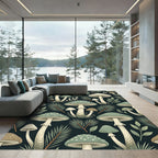 Sage Forest Mushroom Botanical Dark Background Rug