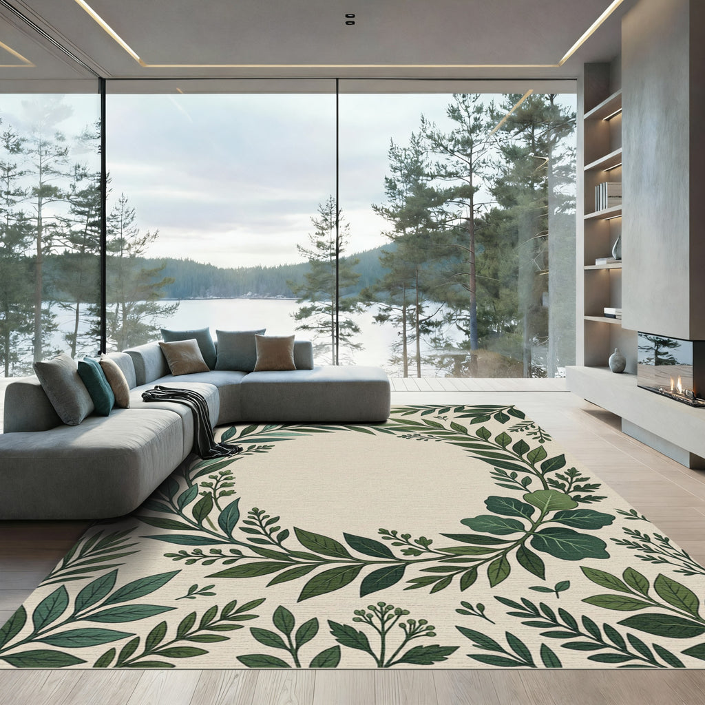 Verdant Forest Green Leafy Garland Rug
