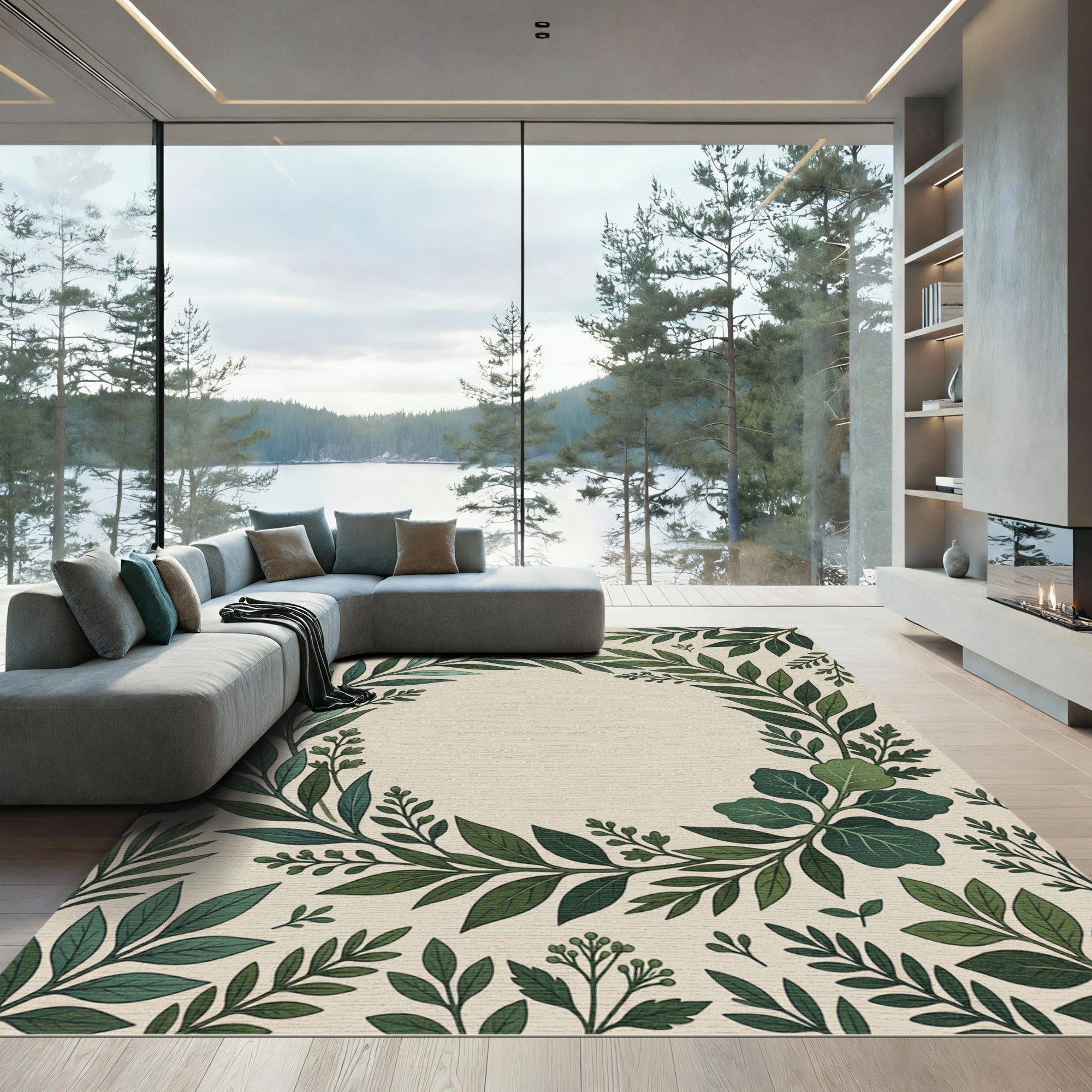Verdant Forest Green Leafy Garland Rug