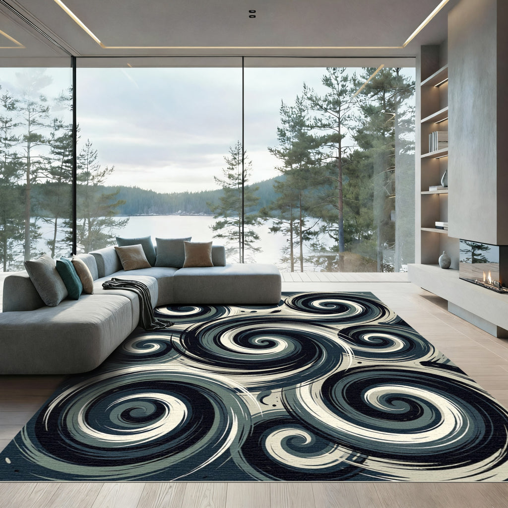 Monochrome Swirl Abstract Art Rug