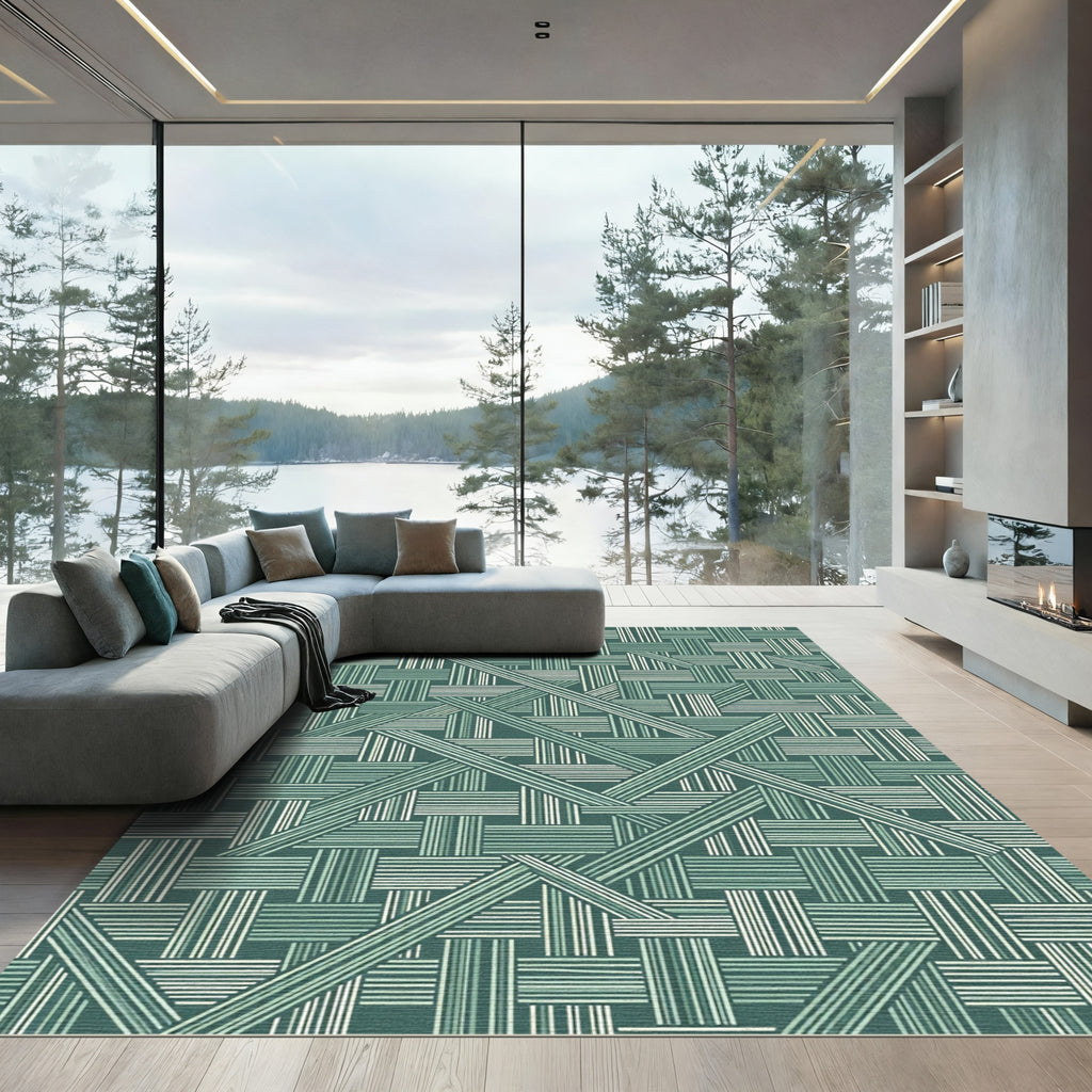 Sage Green Abstract Geometric Lattice Rug