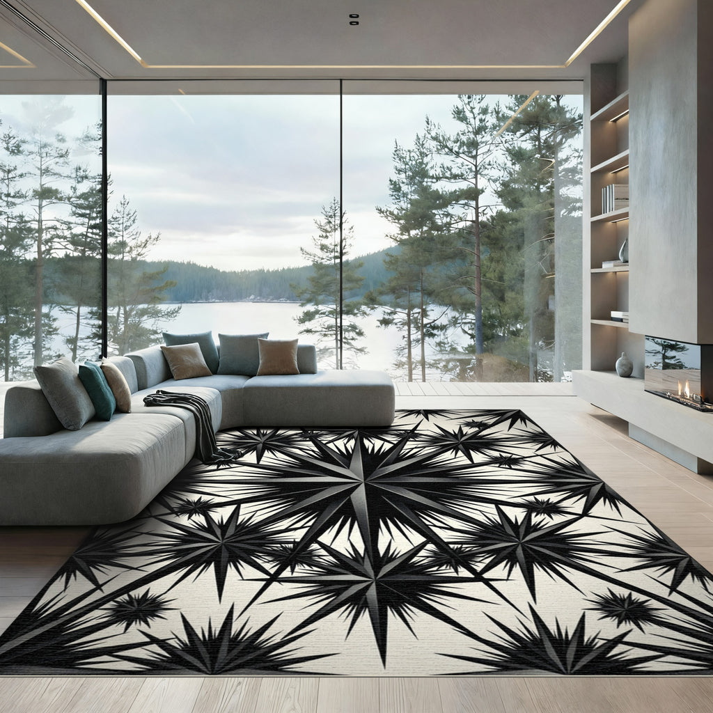 Dark Starburst Geometric Arrangement Rug