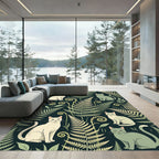 Whimsical Fern and Cat Pattern Rug