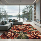 Earthy Terracotta Peony Floral Bouquet Rug
