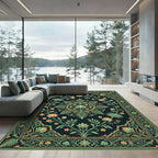 Elegant Sage Floral Lotus Medallion Rug