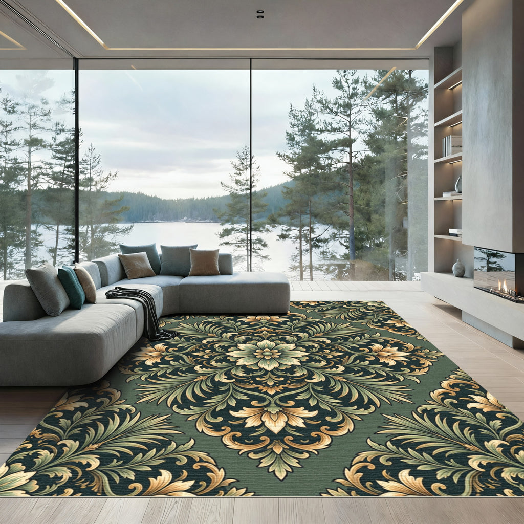 Rich Emerald Floral Acanthus Scroll Rug
