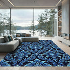 Deep Blue Floral Damask Rich Rug