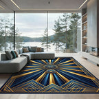 Art Deco Gold and Sapphire Radiant Rug