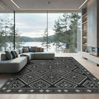 Monochrome Geometric Tribal Diamond Charcoal Rug