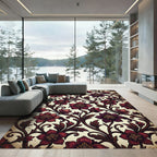 Dark Crimson Floral Scroll Art Nouveau Rug
