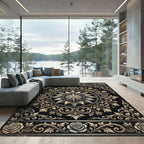 Elegant Gold Floral Compass Medallion Rug