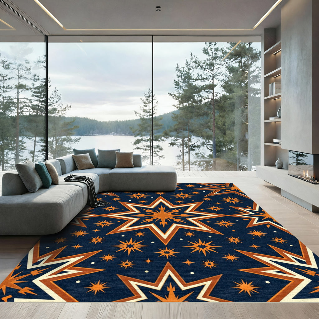 Midnight Celestial Gold Starry Night Rug