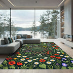 Enchanted Forest Meadow Floral Mandala Rug