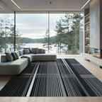 Minimalist Monochrome Linear Plaid Rug