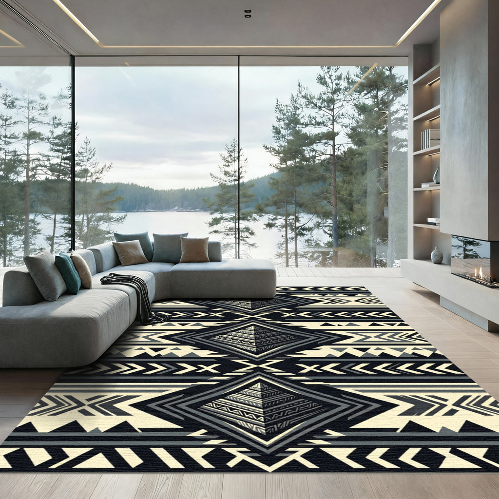Monochromatic Geometric Aztec Pyramid Rug