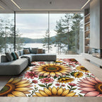 Whimsical Sunflower and Pink Floral Bouquet Rug