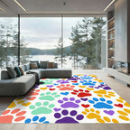 Colorful Whimsical Paw and Heart Illustration Rug