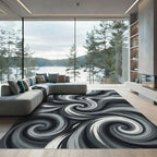 Monochrome Abstract Swirling Wave Art Rug