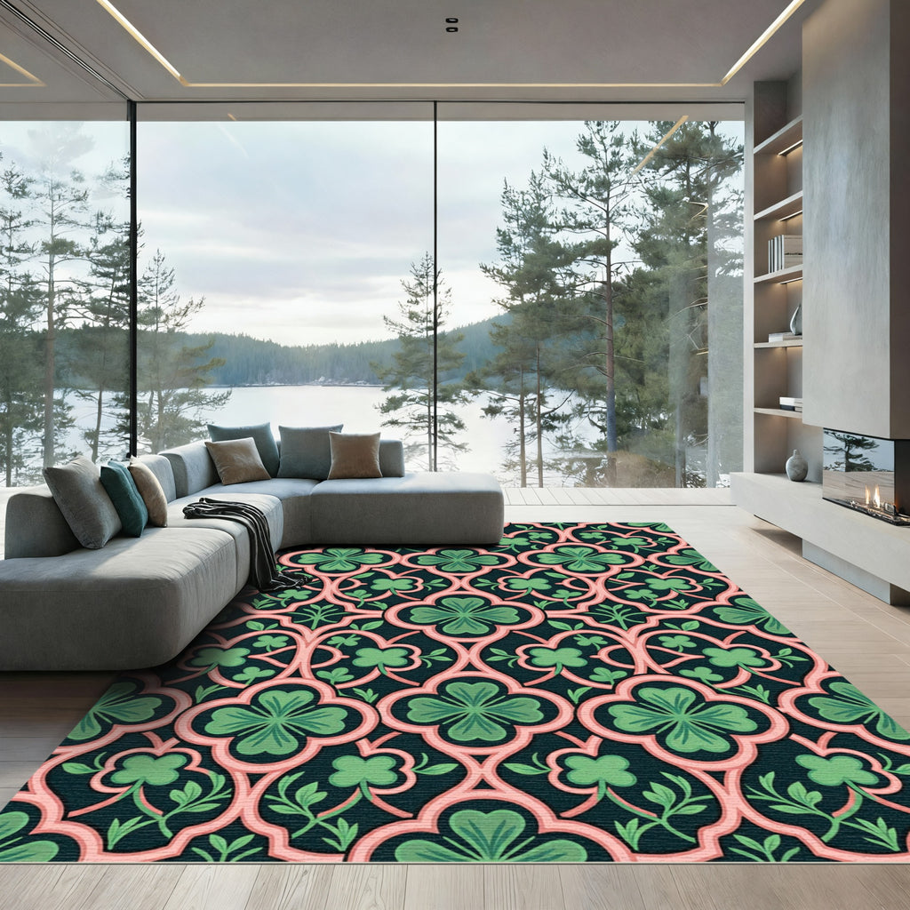 Sage Clover Trefoil Art Nouveau Lattice Rug