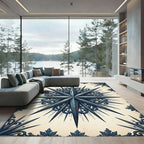 Distressed Navy Nautical Compass Star Rug