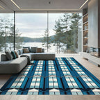 Modern Blue Geometric Beach Hut Grid Rug
