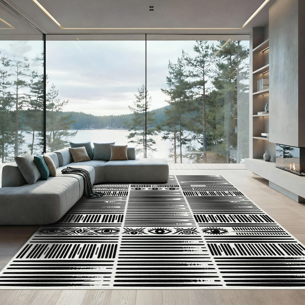 Bold Black Eye Tribal Stripe Rug