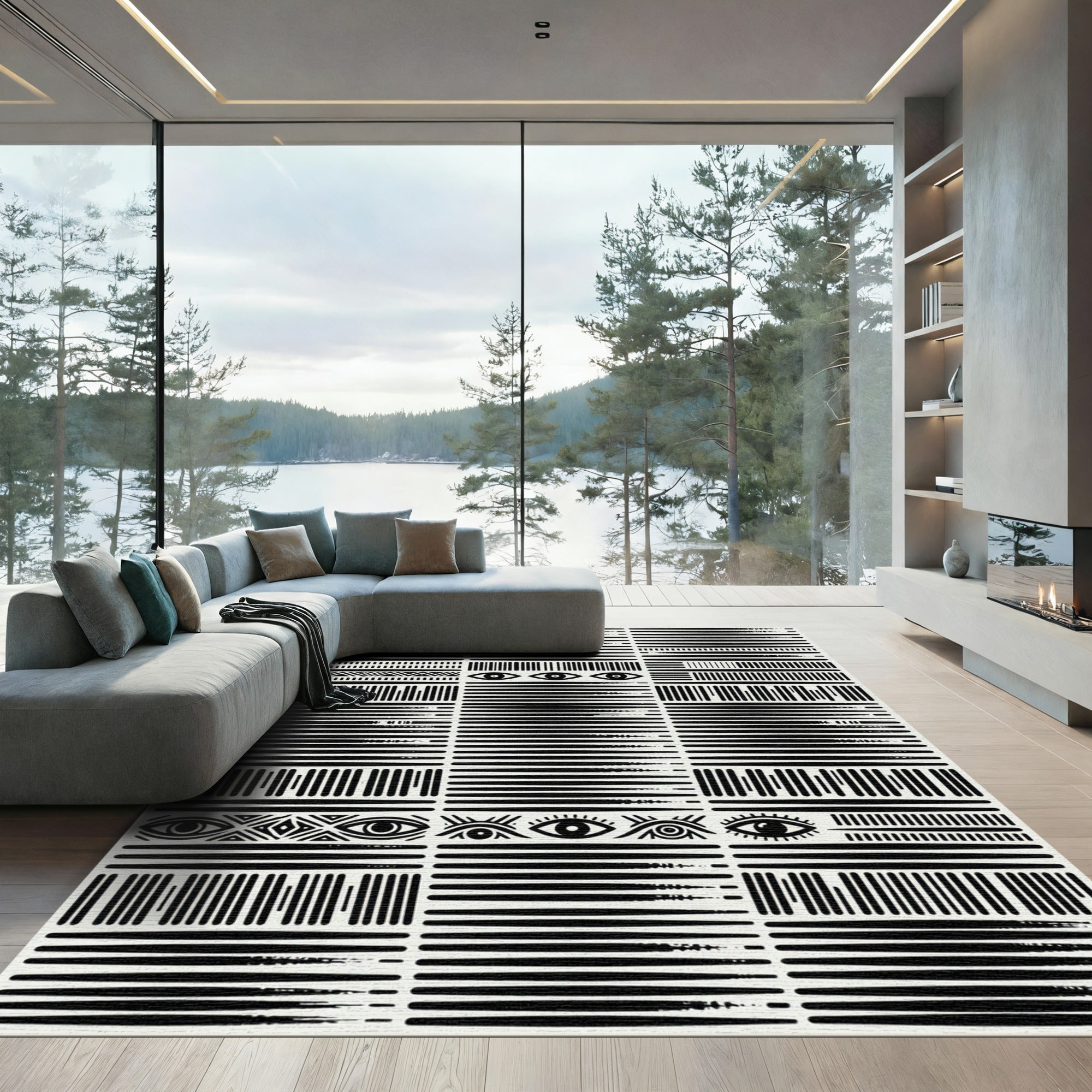 Bold Black Eye Tribal Stripe Rug
