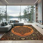 Ornate Amber Floral Medallion Scroll Rug