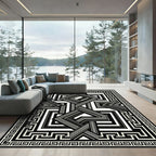 Monochromatic Geometric Greek Key Overlay Rug